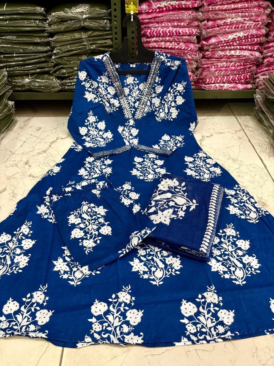 Pure Cotton Embroidered Anarkali Suit Set